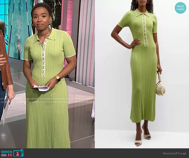 Anna Quan Penelope Short-Sleeve Rib-Knit Maxi Polo Dress worn by Zinhle Essamuah on NBC News Daily