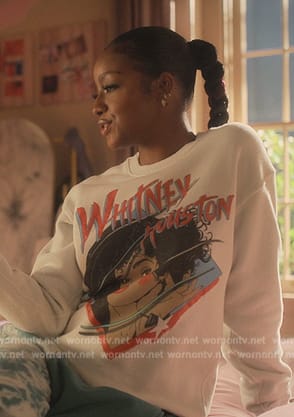 Annika's Whitney Houston graphic sweatshirt on Grown-ish