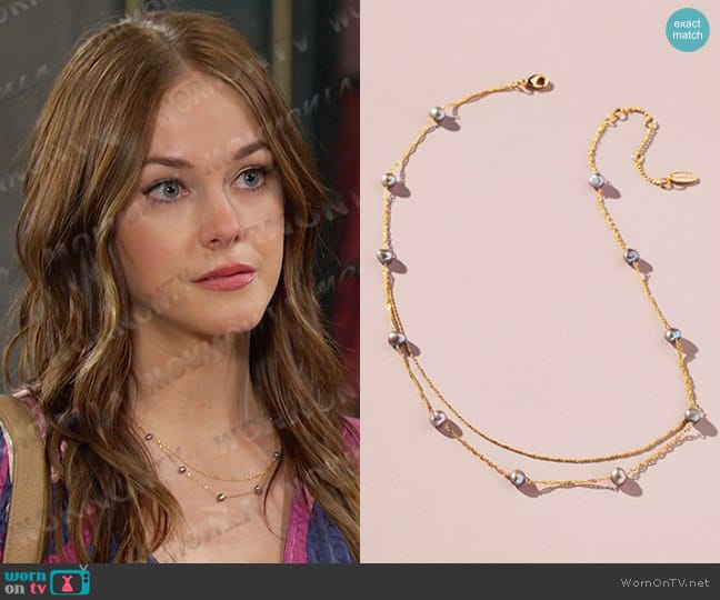 Anthropologie Pearl Station Necklace in Grey worn by Stephanie Johnson (Abigail Klein) on Days of our Lives