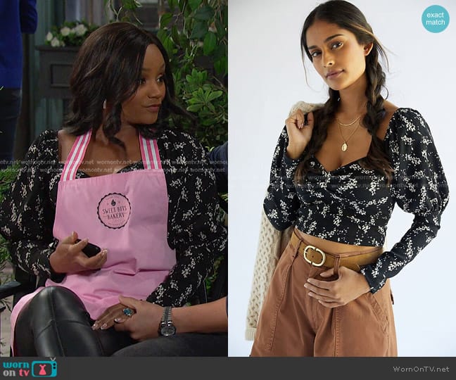 Anthropologie Sweetheart Neckline Crop Top worn by Chanel Dupree (Raven Bowens) on Days of our Lives