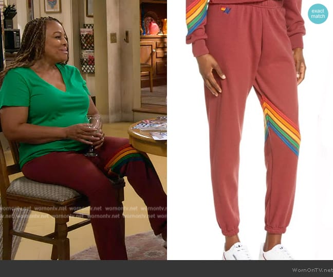 Aviator Nation Chevron Stripe Joggers worn by Regina Upshaw (Kim Fields) on The Upshaws