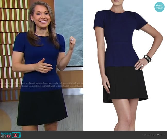 Bcbgmaxazria Hannah Color Block Dress in Blue Orient worn by Ginger Zee on Good Morning America