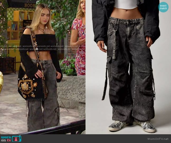 BDG Strappy Baggy Cargo Pants in Washed Black worn by Holly Jonas (Ashley Puzemis) on Days of our Lives