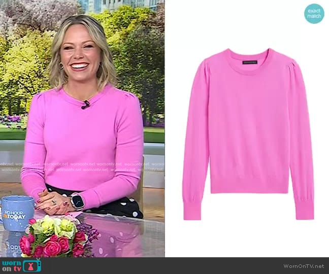 Banana Republic Washable Merino Wool Puff-Sleeve Sweater in Neon Pink worn by Dylan Dreyer on Today