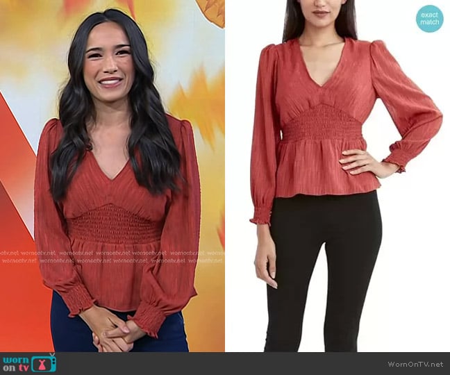 Bcbgmaxazria Smocked Waist Peplum Blouse worn by Emilie Ikeda on Today