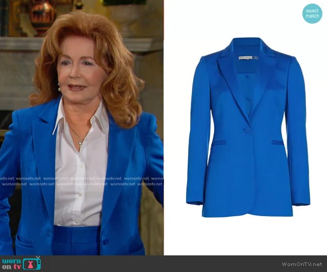 Alice + Olivia Breann Satin Fitted Blazer in Sapphire worn by Maggie Horton (Suzanne Rogers) on Days of our Lives