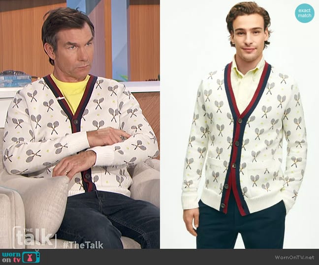 Brooks Brothers Supima Cotton Racquet Jacquard Pattern Cardigan worn by Jerry O'Connell on The Talk