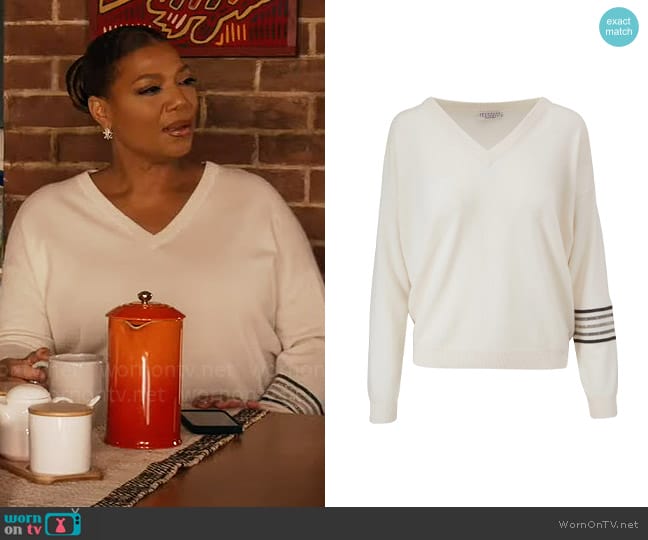 Brunello Cucinelli Bead-embellished cashmere sweater worn by Robyn McCall (Queen Latifah) on The Equalizer