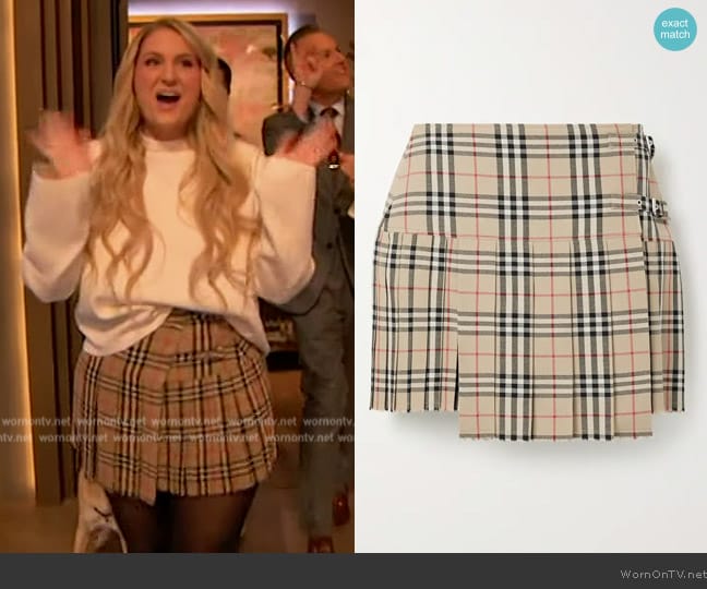 Burberry Pleated checked wool mini skirt worn by Meghan Trainor on The Drew Barrymore Show