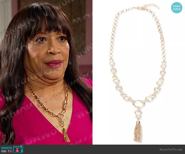 Charter Club Gold-Tone Crystal Link & Tassel Necklace worn by Paulina Price (Jackée Harry) on Days of our Lives