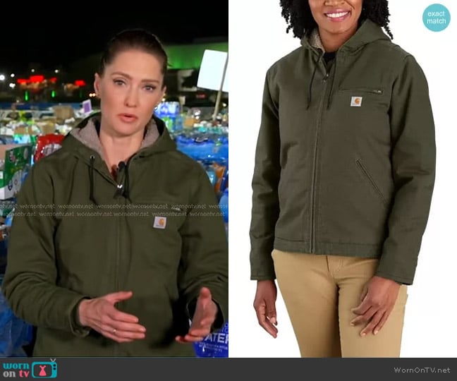 Carhartt Sherpa Lined Jacket in Basil worn by Kayna Whitworth on Good Morning America