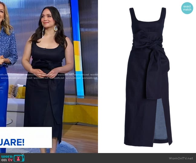 Carolina Herrera Sash-Detailed Cotton-Blend Midi Dress worn by Lily Gladstone on Good Morning America