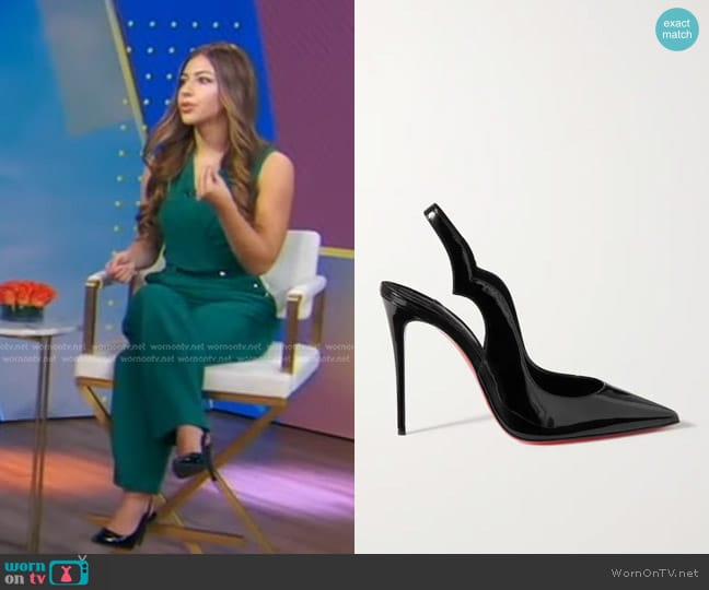 Christian Louboutin Hot Chick Sling Patent-leather Slingback Pumps worn by Keila Shaheen on Good Morning America