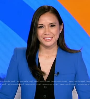 Christiane Cordero’s blue open jacket on Good Morning America