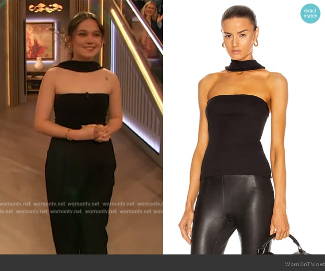 Christopher Esber Reverse T-Bar Halter Top worn by Cailee Spaeny on The Drew Barrymore Show