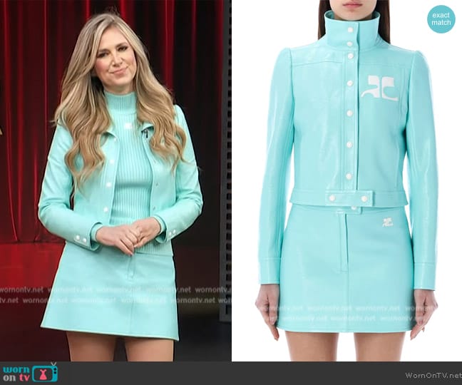 Courreges Press-stud cotton-blend biker jacket worn by Nikki Novak on Access Hollywood