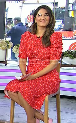 D'Arcy Carden's red polka dot ruched dress on Today