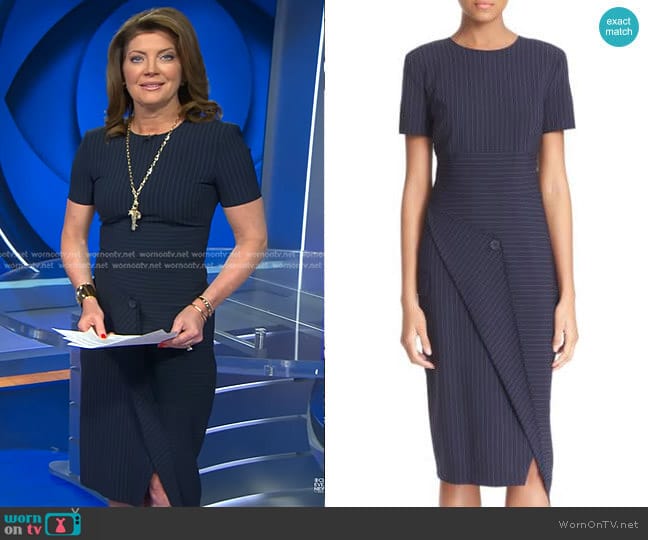 WornOnTV: Norah’s navy pinstripe dress on CBS Evening News | Norah O ...