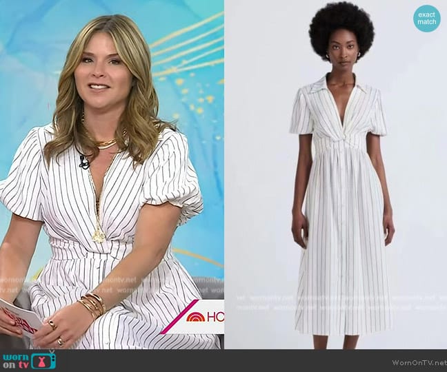 Derek Lam Maya Stripe Linen & Cotton Twist-Front Dress worn by Jenna Bush Hager on Today