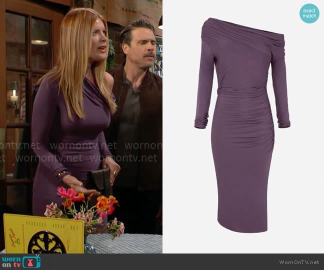 Elisabetta Franchi Asymmetric Jersey Dress worn by Phyllis Summers (Michelle Stafford) on The Young and the Restless