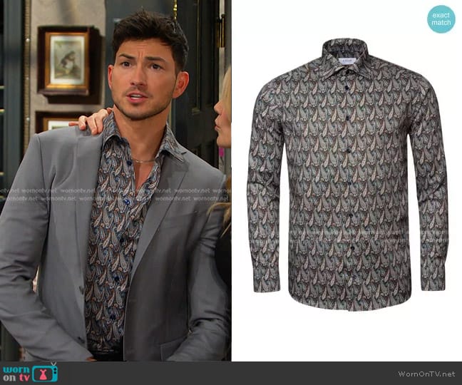 Eton Slim Fit Paisley Print Dress Shirt worn by Alexander Kiriakis (Robert Scott Wilson) on Days of our Lives