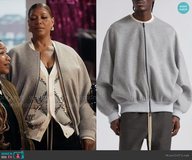 Fear of God Double Faced Virgin Wool & Cashmere Collarless Bomber Jacket worn by Robyn McCall (Queen Latifah) on The Equalizer