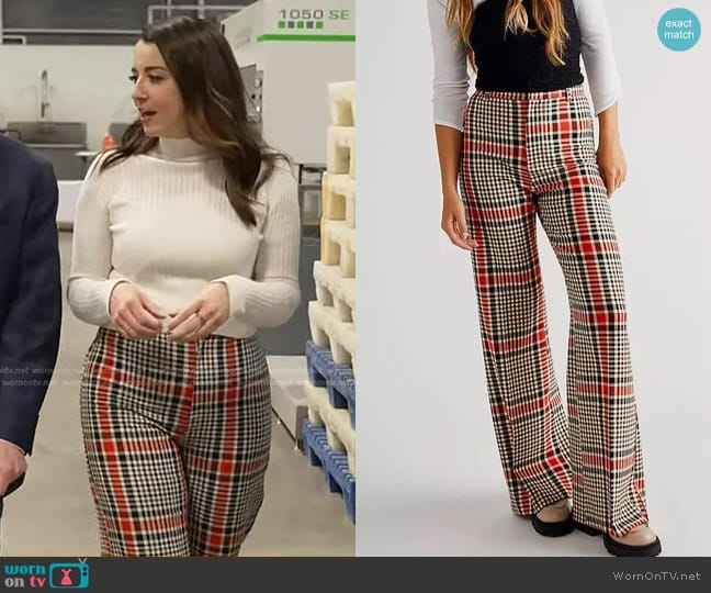 Free People Jules Plaid Pants in Rust Combo worn by Maura Barrett on Today