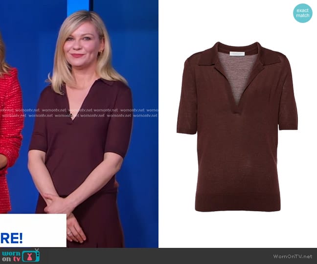 Gabriela Hearst Frank Cashmere and Silk Polo Shirt worn by Kirsten Dunst on Good Morning America