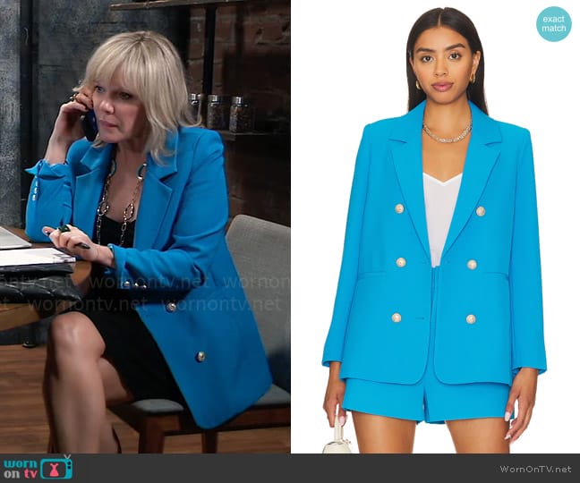 Generation Love Leighton Crepe Blazer in Amalfi Blue worn by Ava Jerome (Maura West) on General Hospital