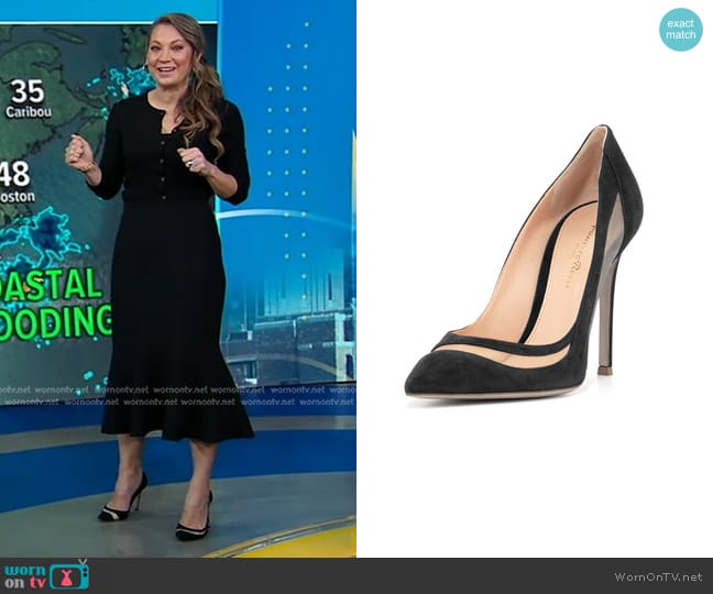 Gianvito Rossi Suede & Tulle Keyhole Pump worn by Ginger Zee on Good Morning America