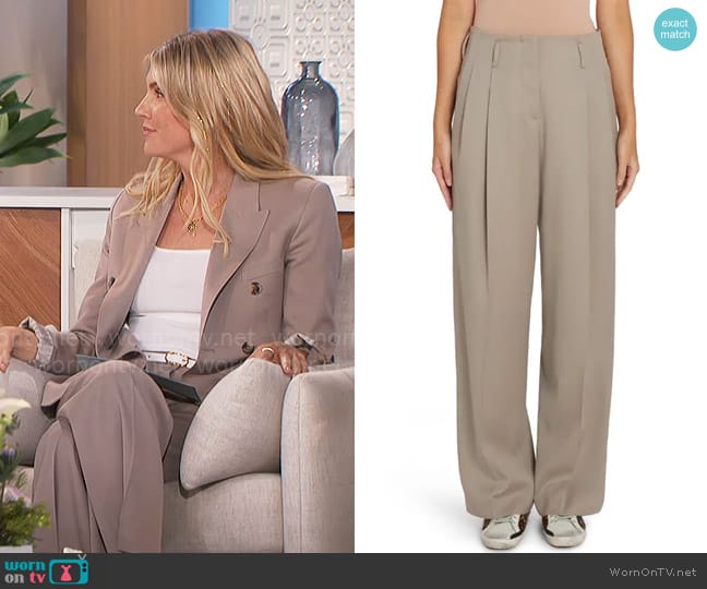 Golden Goose Hollywood Waist Wool Gabardine Wide Leg Pants worn by Amanda Kloots on The Talk