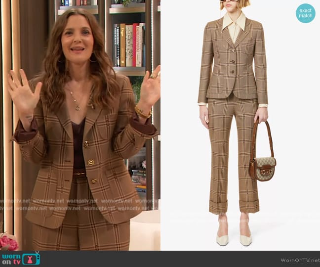 Gucci Plaid Blazer worn by Drew Barrymore on The Drew Barrymore Show