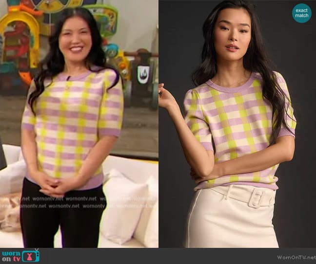 Maeve by Anthropologie Harmon Jacquard Sweater Tee worn by Anita Yokota on The Drew Barrymore Show