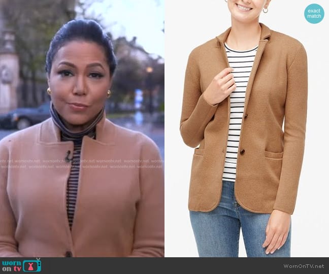 J. Crew Sweater-Blazer in Camel worn by Stephanie Ramos on Good Morning America