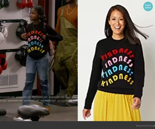 JC Penney Abbott Elementary Kindness Sweater worn by Sydney (Ayaammi Sledge) on The Upshaws