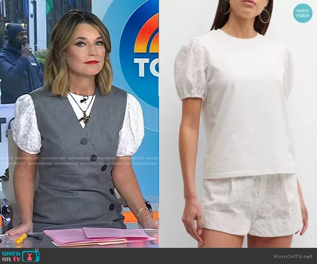 Jason Wu Eyelet Puff-Sleeve Tee worn by Savannah Guthrie on Today