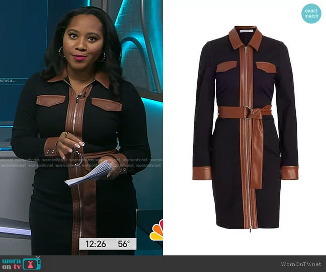 Derek Lam 10 Crosby Jayda Vegan Leather-Trim Shirtdress in Black worn by Kay Angrum on NBC News Daily