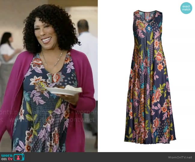 Cricket’s floral v-neck dress on Not Dead Yet