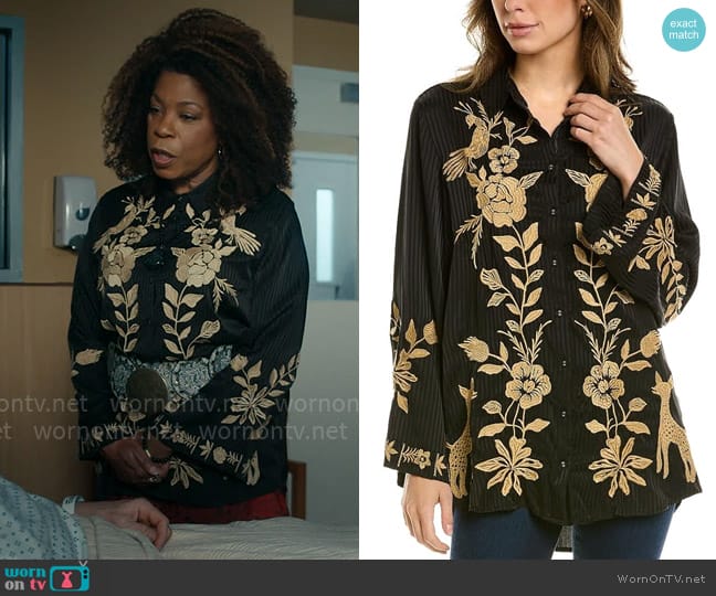 Johnny Was Martina Kimono Sleeve Oversized Shirt worn by Viola Marsette (Lorraine Toussaint) on The Equalizer