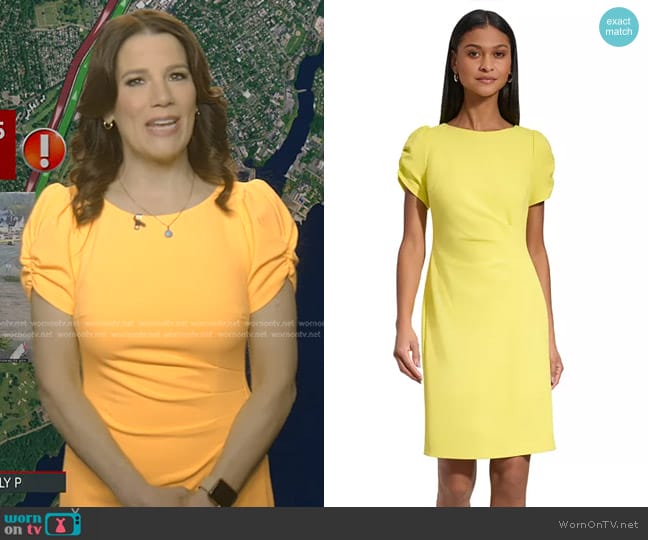 WornOnTV: Heather’s yellow ruched short sleeve dress on Good Morning ...