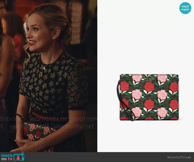 Kate Spade Morgan Rose Garden Gusseted Wristlet worn by Ainsley (Stephanie Styles) on Loot