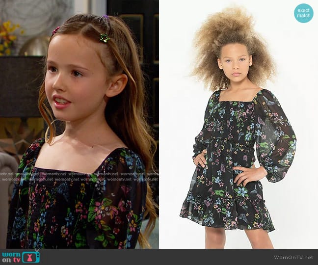 KatieJnyc Girls' Molly Long Sleeve Dress in Viney Floral worn by Rachel Black (Finley Rose Slater) on Days of our Lives