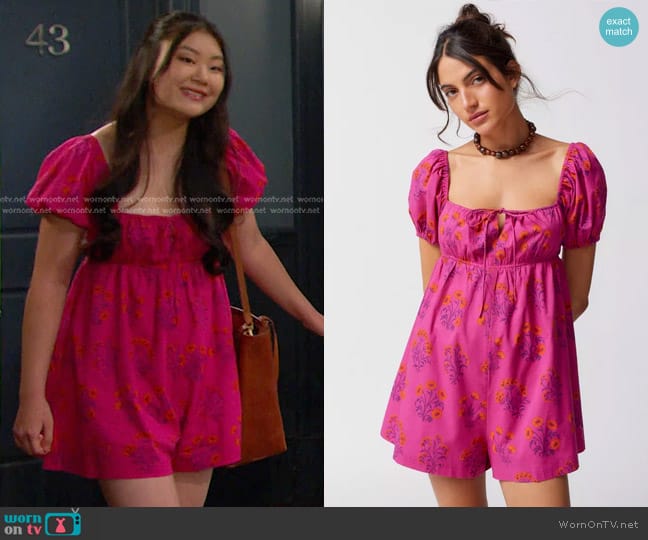 Kimchi Blue Ginnie Floral Romper worn by Wendy Shin (Victoria Grace) on Days of our Lives