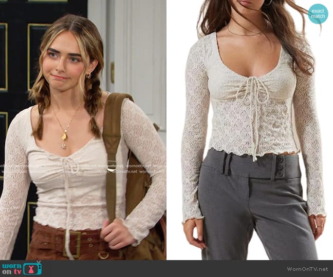 Kimchi Blue Quinn Lace Long Sleeve Top worn by Holly Jonas (Ashley Puzemis) on Days of our Lives