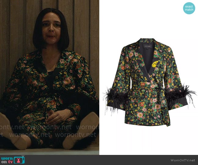 Kobi Halperin Emerson Belted Floral Silk Jacket worn by Molly Novak (Maya Rudolph) on Loot