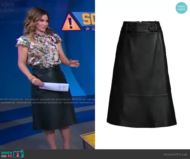 Kobi Halperin Paige Leather Skirt worn by Rebecca Jarvis on Good Morning America