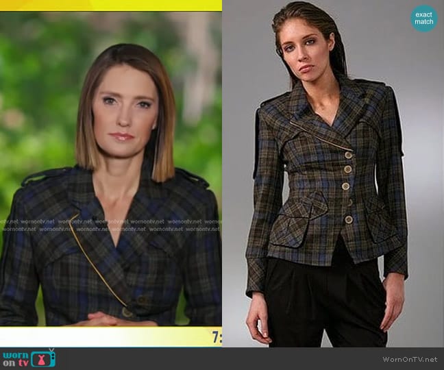 L.A.M.B. Military Plaid Blazer worn by Kayna Whitworth on Good Morning America