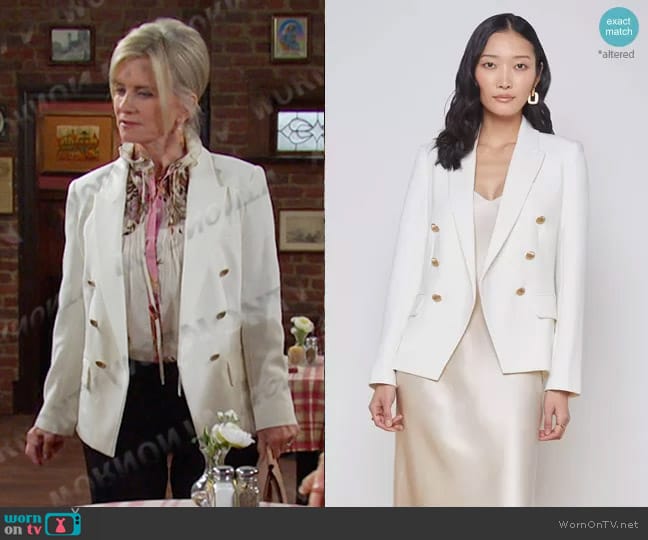 L'Agence Kenzie Double-Breasted Blazer in Ivory worn by Kayla Brady (Mary Beth Evans) on Days of our Lives