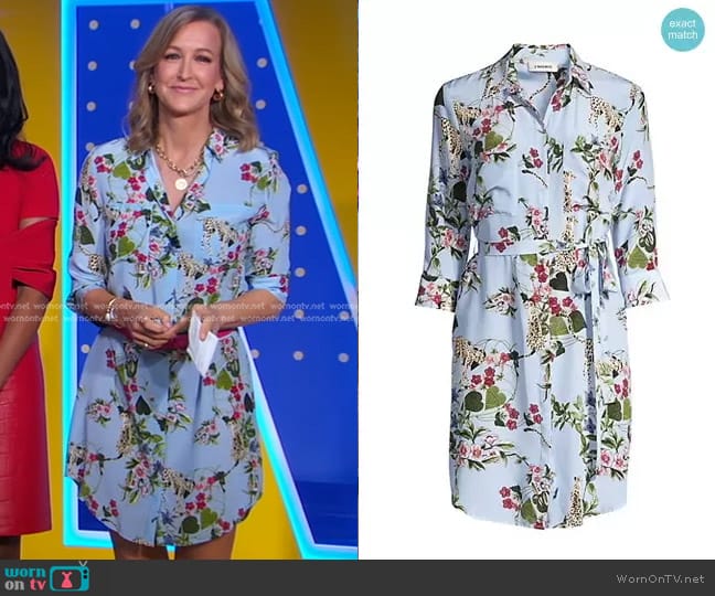 L'Agence Stella Floral Silk Shirtdress worn by Lara Spencer on Good Morning America