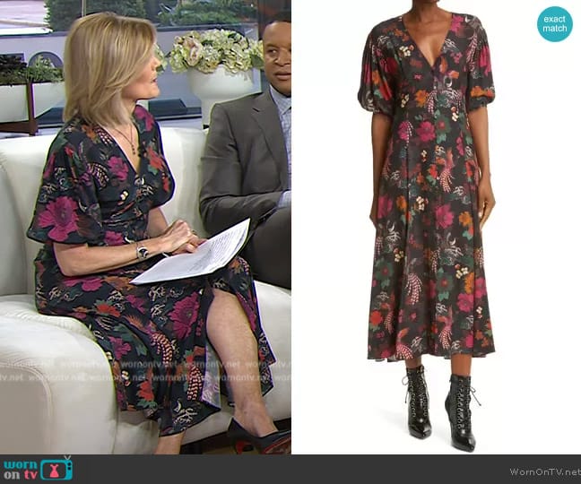 La Ligne Floral Plunge Neck Button Front Silk Dress worn by Kate Snow on Today